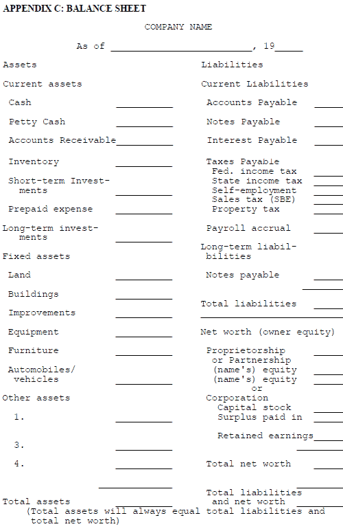 APPENDIX C: BALANCE SHEET balance sheet format. APPENDIX C: BALANCE SHEET